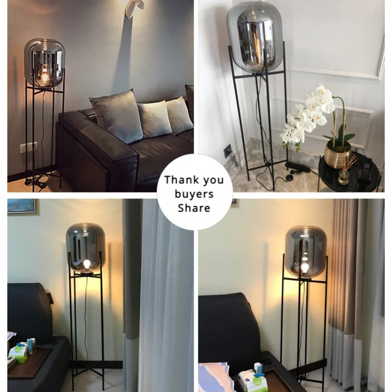 Postmodern Nordic Industrial Style Smoke Gray Glass Four-legged Floor Lamp Creative Personality Living Room Bedroom Table Lamps