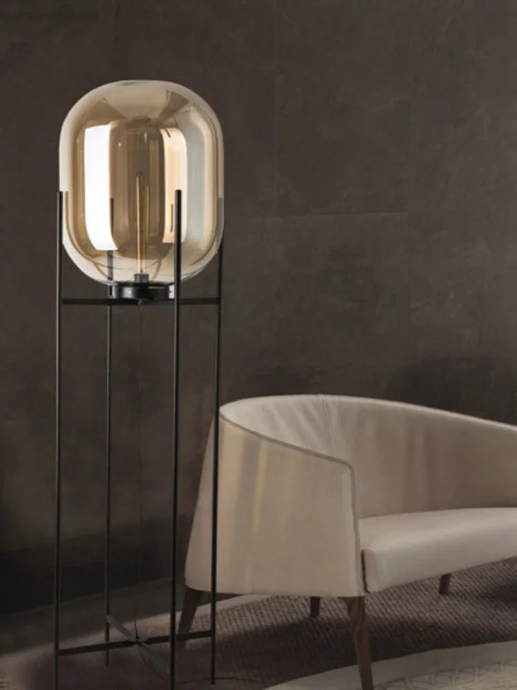 Postmodern Nordic Industrial Style Smoke Gray Glass Four-legged Floor Lamp Creative Personality Living Room Bedroom Table Lamps