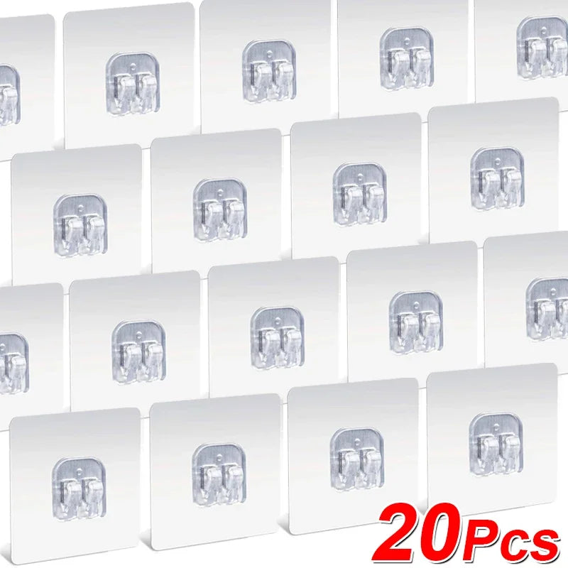1-20PCS Hook Self Adhesive Transparent Strong Hooks Wall Hanging Holder Kitchen Bathroom Organizer Shelf Hooks Multi-Purpose