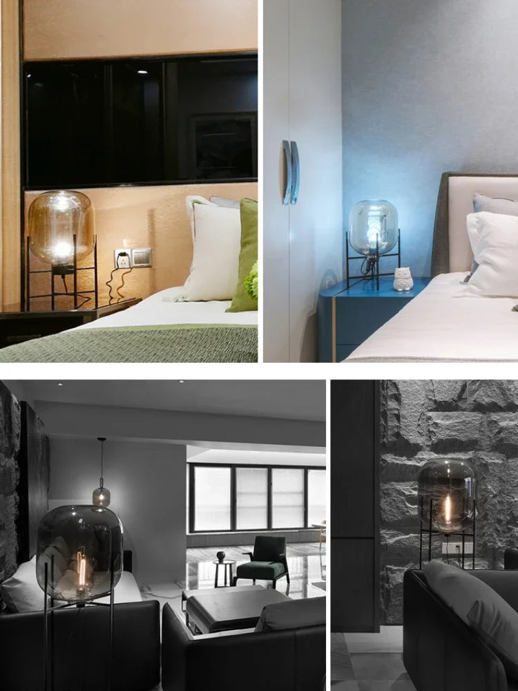 Postmodern Nordic Industrial Style Smoke Gray Glass Four-legged Floor Lamp Creative Personality Living Room Bedroom Table Lamps