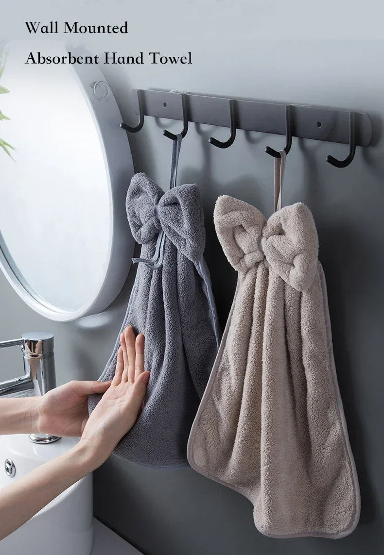 Bowknot Hand Towels for Kitchen Bathroom Coral Velvet Microfiber Soft Quick Dry Absorbent Cleaning Cloths Home Sauna Terry Towel