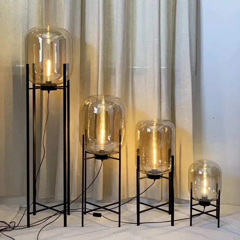 Postmodern Nordic Industrial Style Smoke Gray Glass Four-legged Floor Lamp Creative Personality Living Room Bedroom Table Lamps