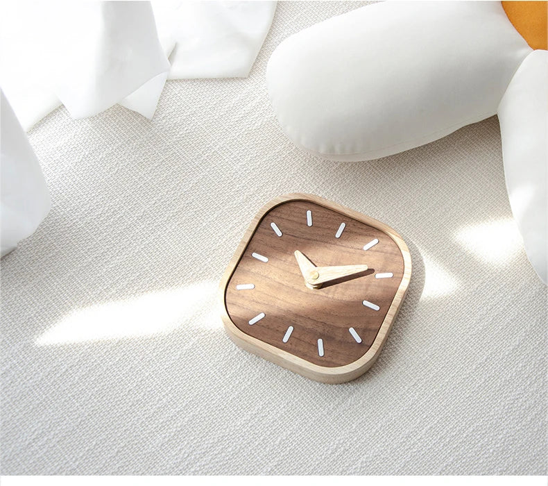 Nordic Black Walnut Minimalist Desk Clock Wall Clock Bedroom Living Room Decoration Solid Wood Quiet Clocks Hanging Wall Watch