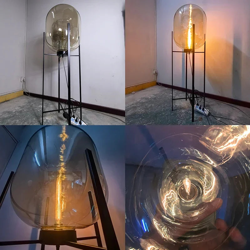 Postmodern Nordic Industrial Style Smoke Gray Glass Four-legged Floor Lamp Creative Personality Living Room Bedroom Table Lamps