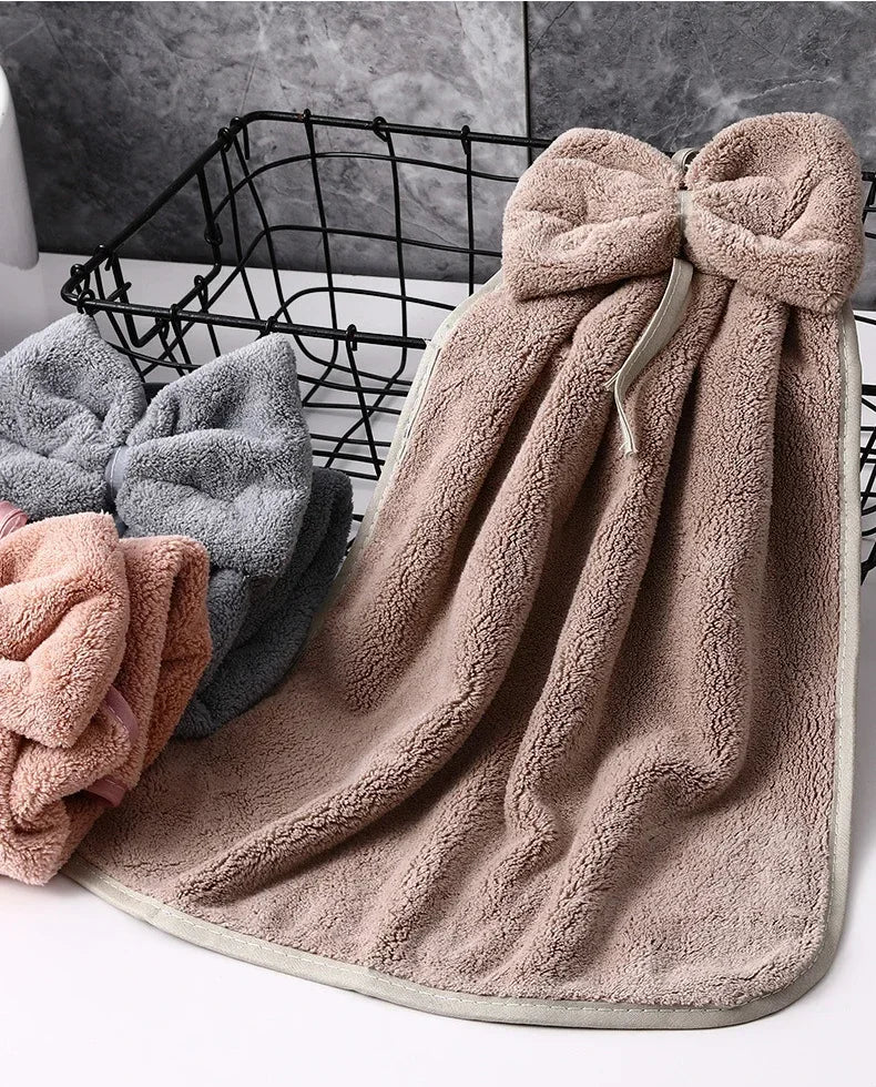Bowknot Hand Towels for Kitchen Bathroom Coral Velvet Microfiber Soft Quick Dry Absorbent Cleaning Cloths Home Sauna Terry Towel