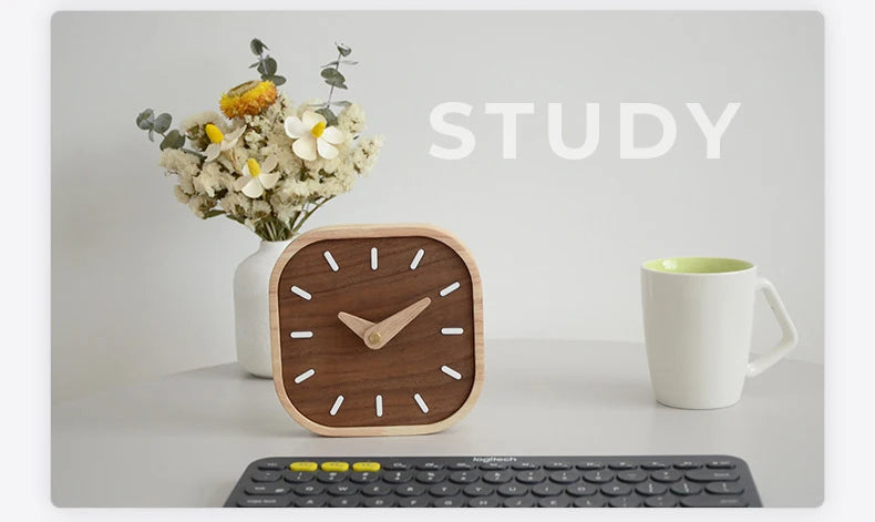 Nordic Black Walnut Minimalist Desk Clock Wall Clock Bedroom Living Room Decoration Solid Wood Quiet Clocks Hanging Wall Watch