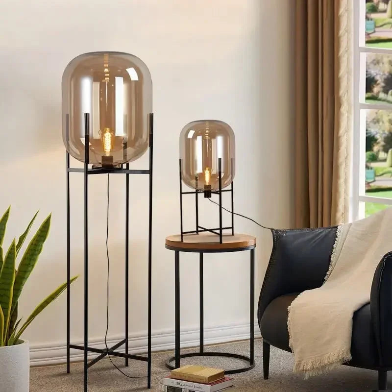 Postmodern Nordic Industrial Style Smoke Gray Glass Four-legged Floor Lamp Creative Personality Living Room Bedroom Table Lamps