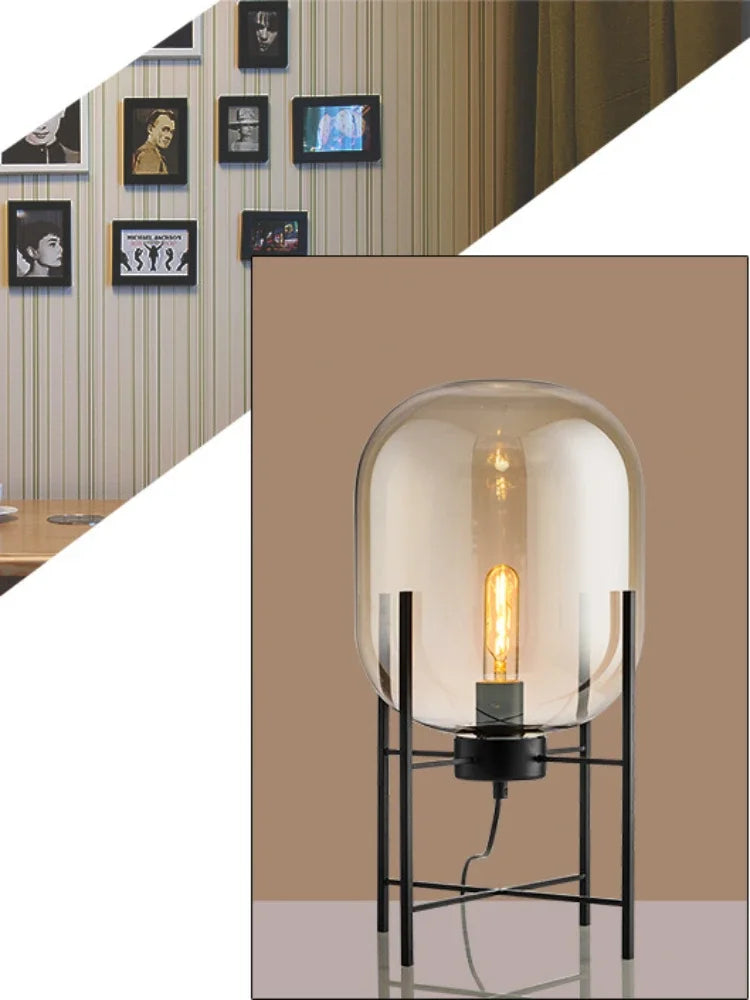 Postmodern Nordic Industrial Style Smoke Gray Glass Four-legged Floor Lamp Creative Personality Living Room Bedroom Table Lamps