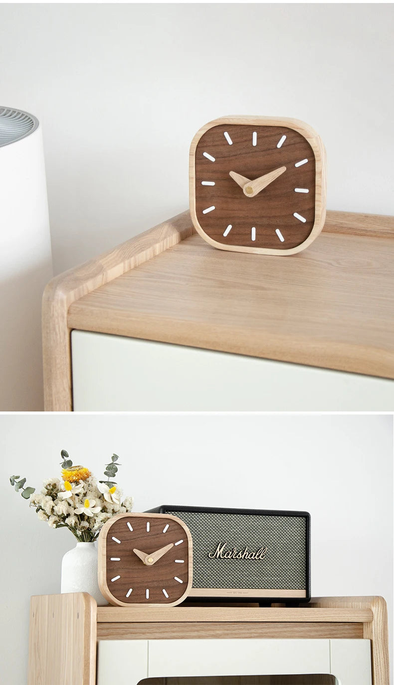 Nordic Black Walnut Minimalist Desk Clock Wall Clock Bedroom Living Room Decoration Solid Wood Quiet Clocks Hanging Wall Watch