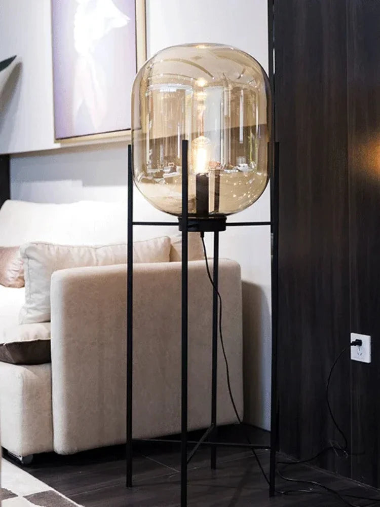 Postmodern Nordic Industrial Style Smoke Gray Glass Four-legged Floor Lamp Creative Personality Living Room Bedroom Table Lamps