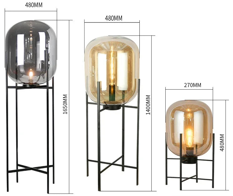 Postmodern Nordic Industrial Style Smoke Gray Glass Four-legged Floor Lamp Creative Personality Living Room Bedroom Table Lamps