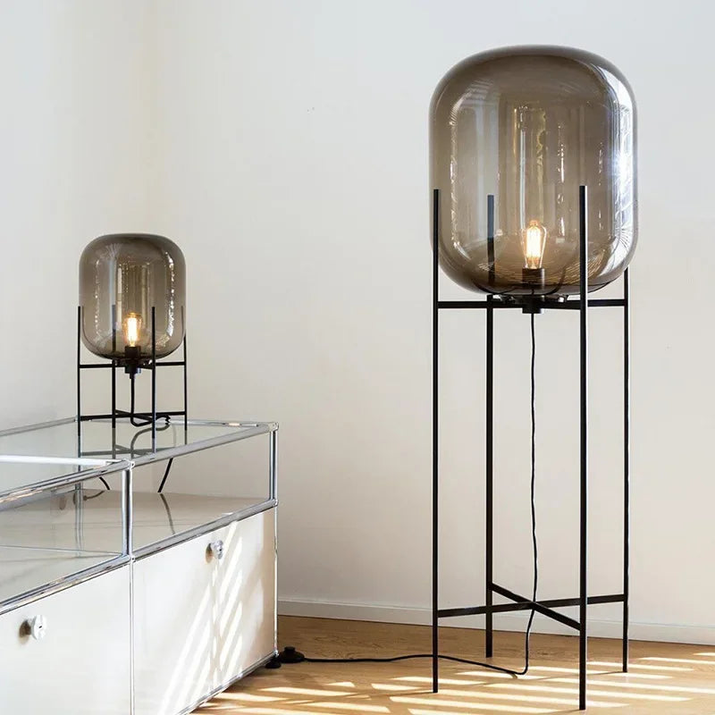 Postmodern Nordic Industrial Style Smoke Gray Glass Four-legged Floor Lamp Creative Personality Living Room Bedroom Table Lamps