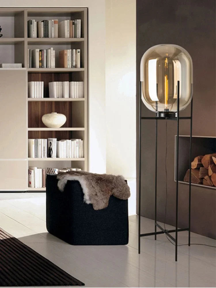 Postmodern Nordic Industrial Style Smoke Gray Glass Four-legged Floor Lamp Creative Personality Living Room Bedroom Table Lamps