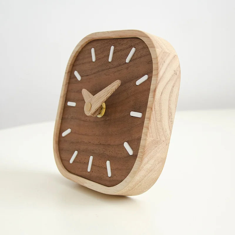 Nordic Black Walnut Minimalist Desk Clock Wall Clock Bedroom Living Room Decoration Solid Wood Quiet Clocks Hanging Wall Watch