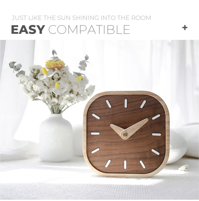 Nordic Black Walnut Minimalist Desk Clock Wall Clock Bedroom Living Room Decoration Solid Wood Quiet Clocks Hanging Wall Watch