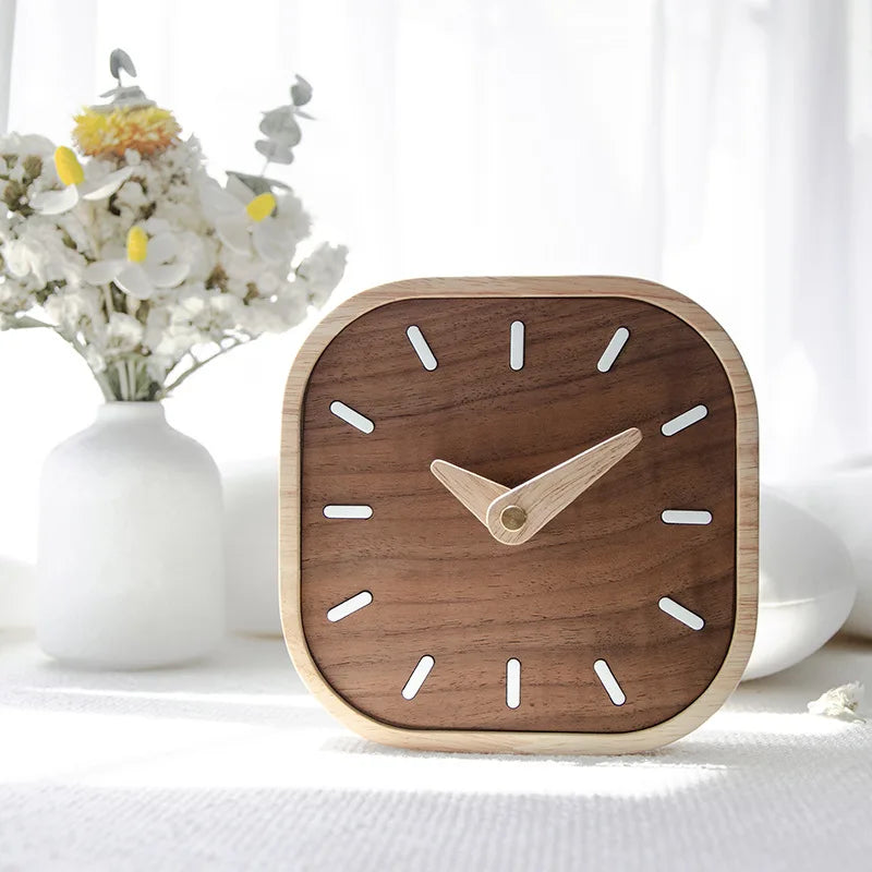 Nordic Black Walnut Minimalist Desk Clock Wall Clock Bedroom Living Room Decoration Solid Wood Quiet Clocks Hanging Wall Watch