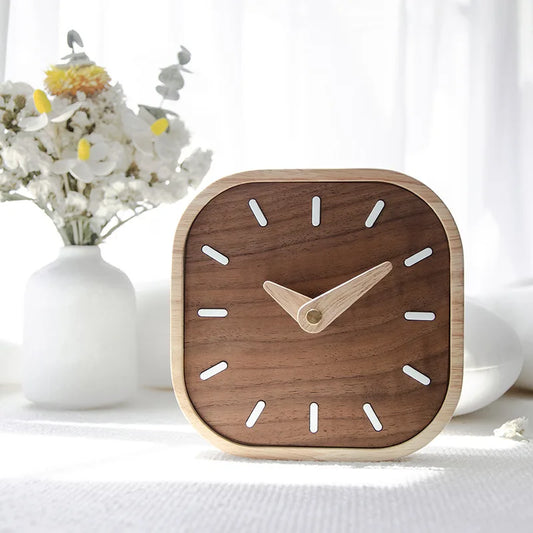 Nordic Black Walnut Minimalist Desk Clock Wall Clock Bedroom Living Room Decoration Solid Wood Quiet Clocks Hanging Wall Watch