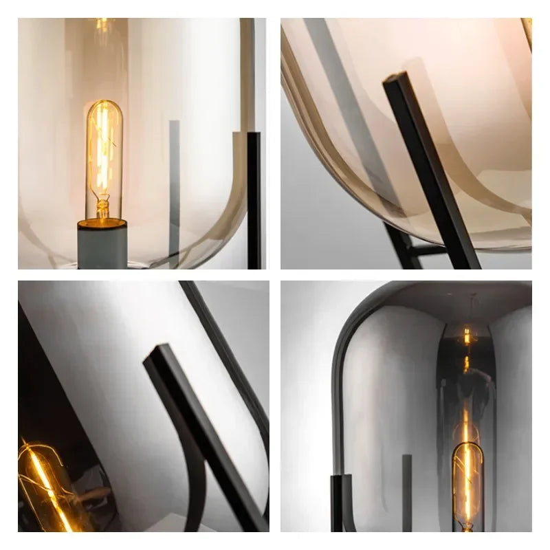 Postmodern Nordic Industrial Style Smoke Gray Glass Four-legged Floor Lamp Creative Personality Living Room Bedroom Table Lamps