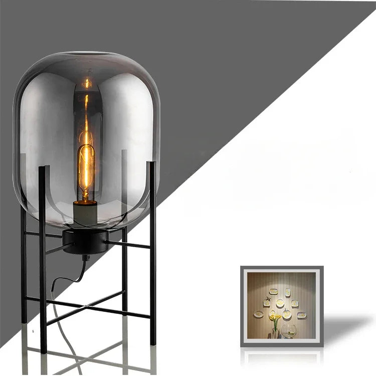 Postmodern Nordic Industrial Style Smoke Gray Glass Four-legged Floor Lamp Creative Personality Living Room Bedroom Table Lamps