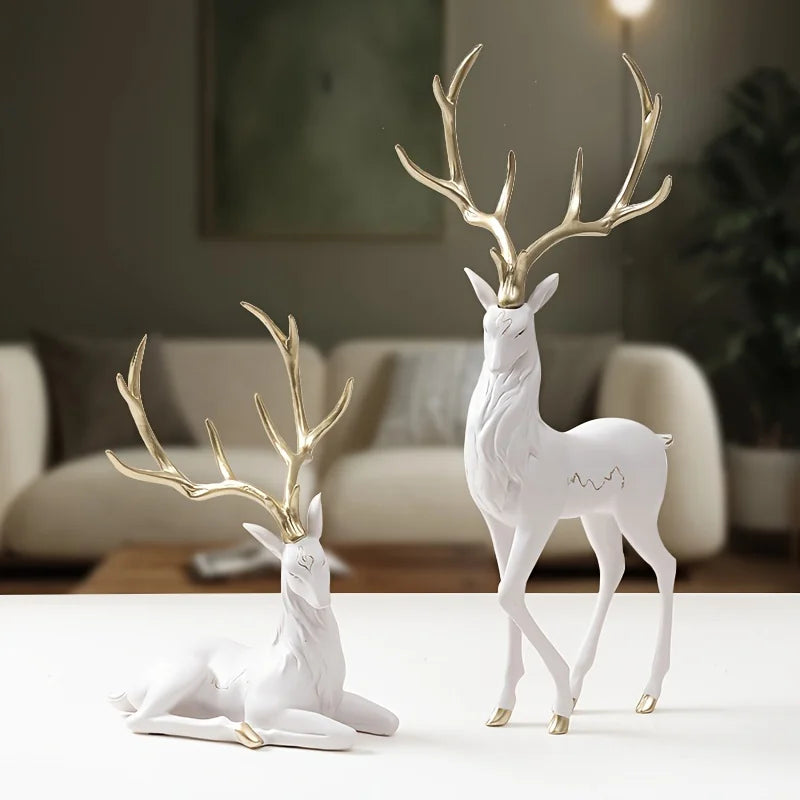 High End Deer Statue Reindeer Figurines Resin Sculpture For Living Room Luxury Home Decoration Nordic Tabletop Ornaments New