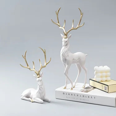 High End Deer Statue Reindeer Figurines Resin Sculpture For Living Room Luxury Home Decoration Nordic Tabletop Ornaments New