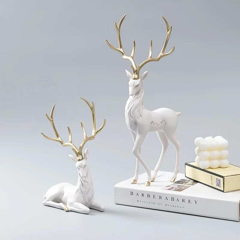 High End Deer Statue Reindeer Figurines Resin Sculpture For Living Room Luxury Home Decoration Nordic Tabletop Ornaments New