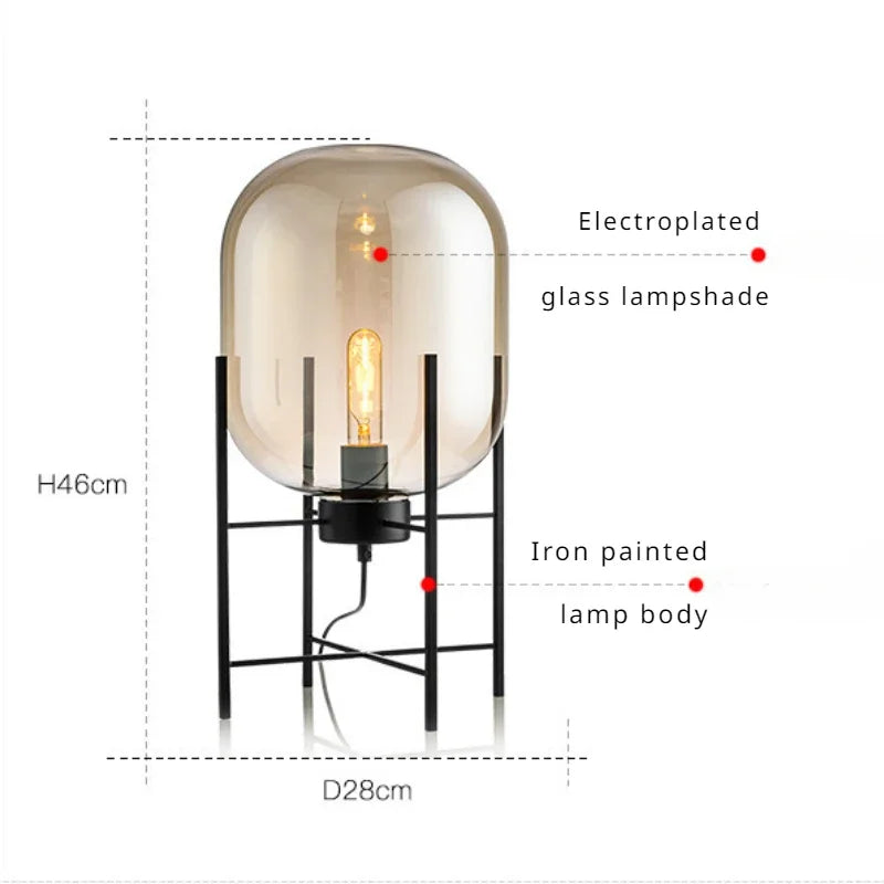 Postmodern Nordic Industrial Style Smoke Gray Glass Four-legged Floor Lamp Creative Personality Living Room Bedroom Table Lamps