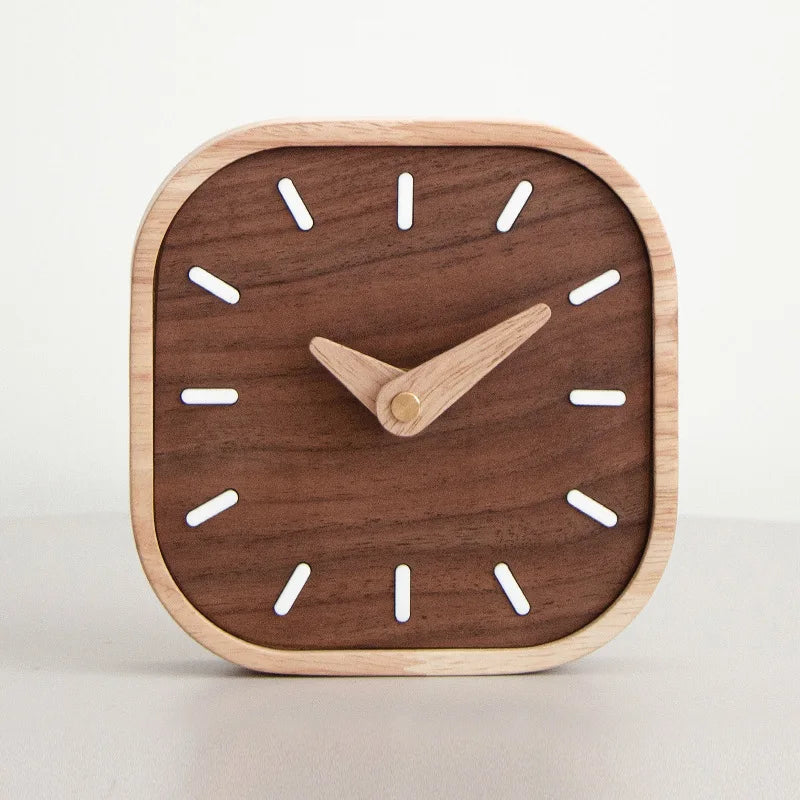 Nordic Black Walnut Minimalist Desk Clock Wall Clock Bedroom Living Room Decoration Solid Wood Quiet Clocks Hanging Wall Watch