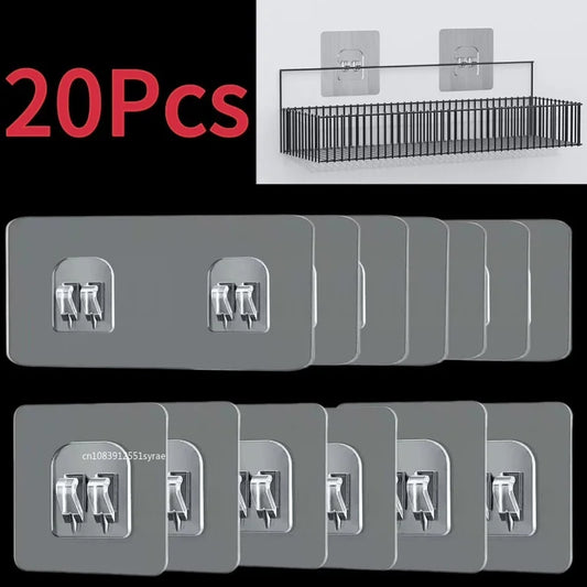 1-20PCS Hook Self Adhesive Transparent Strong Hooks Wall Hanging Holder Kitchen Bathroom Organizer Shelf Hooks Multi-Purpose