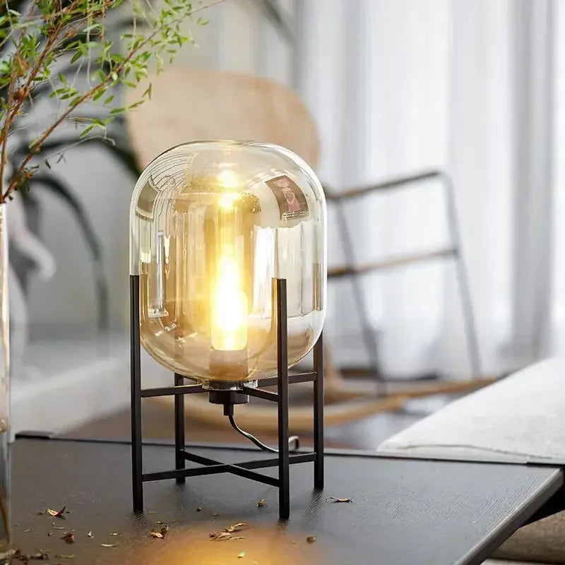 Postmodern Nordic Industrial Style Smoke Gray Glass Four-legged Floor Lamp Creative Personality Living Room Bedroom Table Lamps