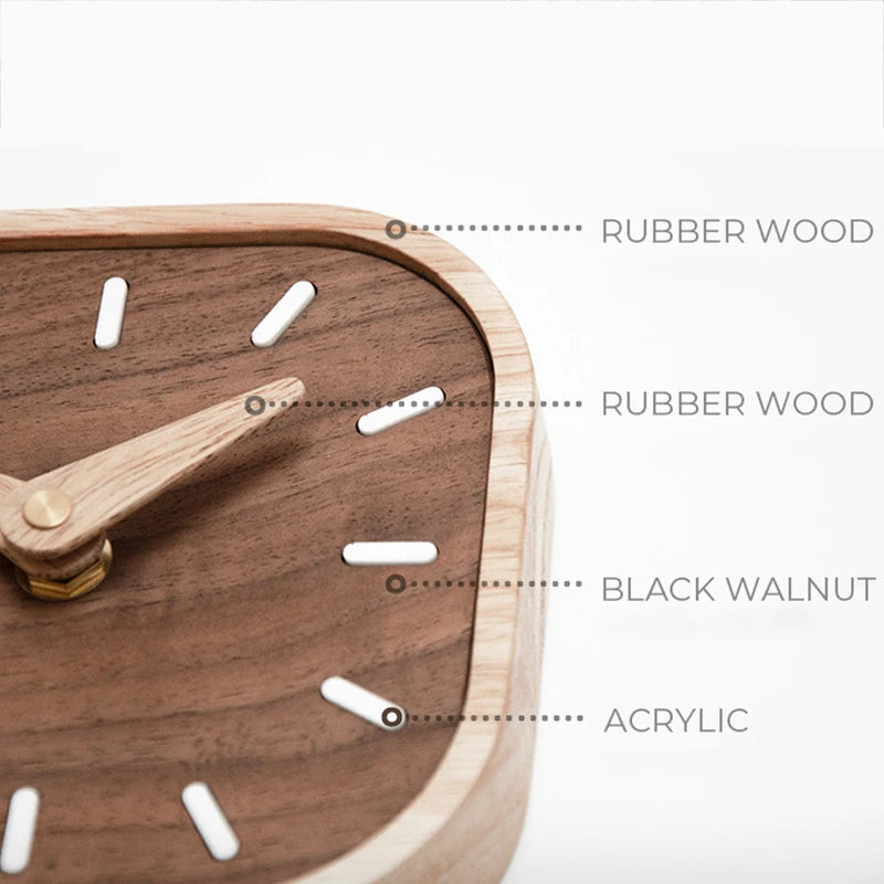 Nordic Black Walnut Minimalist Desk Clock Wall Clock Bedroom Living Room Decoration Solid Wood Quiet Clocks Hanging Wall Watch